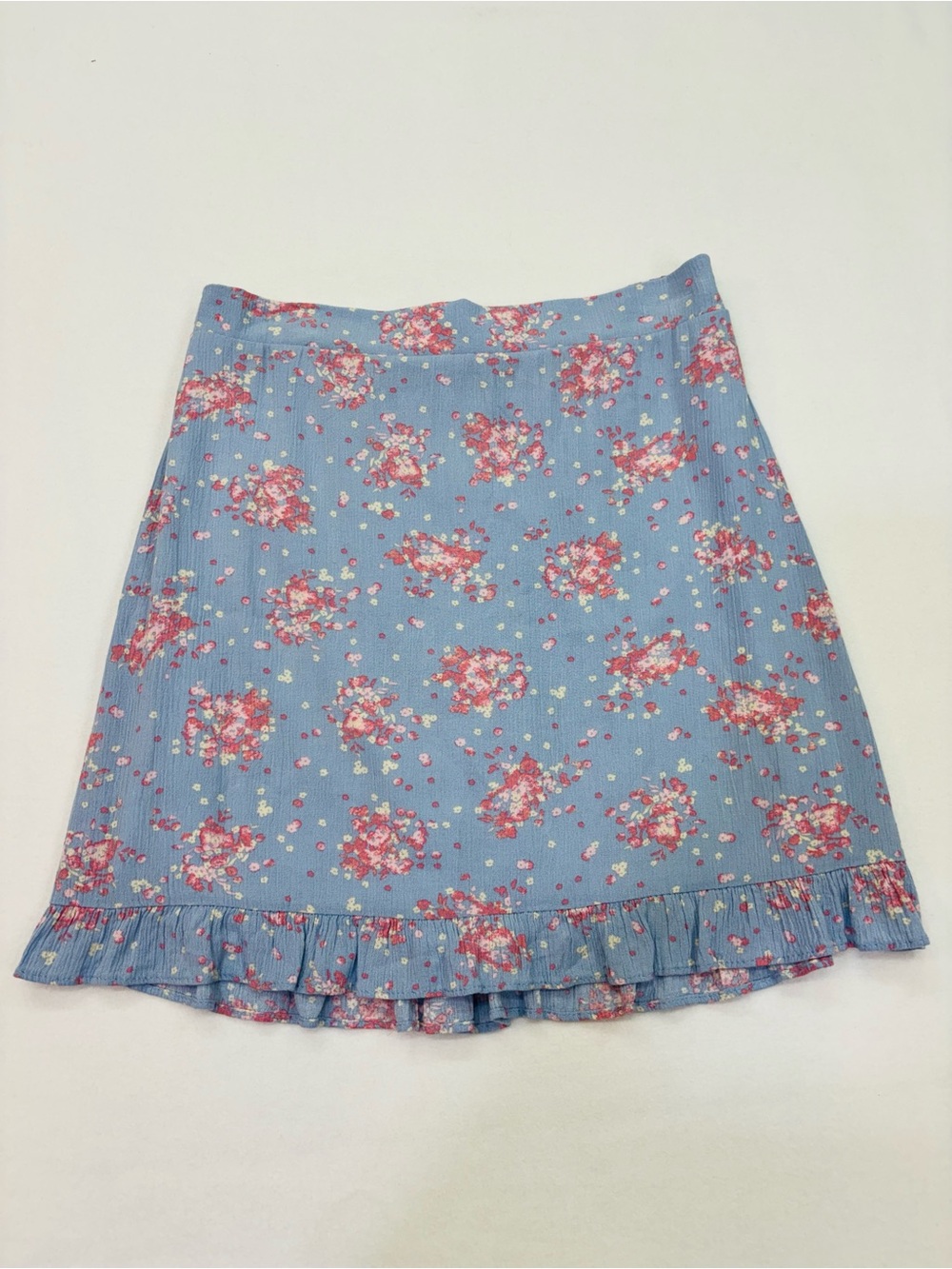 Everly Light Blue Floral Ruffle Mini Skirt
